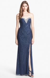 Sean Collection Beaded Strapless Chiffon Gown