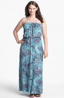 Loveappella Print Blouson Maxi Dress (Plus Size)