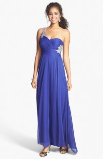 Hailey by Adrianna Papell Embellished One Shoulder Chiffon Gown