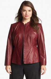Lafayette 148 New York Front Zip Leather Jacket (Plus Size)