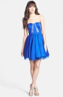 Aidan Mattox Strapless Lace Trim Taffeta Dress (Online Only)