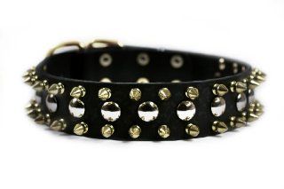 Dean & Tyler Golden Spike Dog Collar with Spikes/Studs/Brass Buckle, 18 by 1 1/2 Inch, Black  Pet Collars 