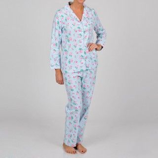 La Cera Women's Plus Size Blue Floral Two piece Pajama Set La Cera Intimates