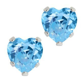 3.00 Ct .925 Sterling Silver Swiss Blue Topaz CZ Heart Shape Stud Earrings 6mm Jewelry