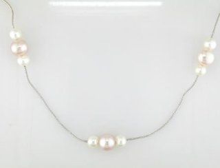 14k White Gold Freshwater White Pearl Strand Necklace (6.5 7 mm) (17") Jewelry