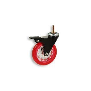 Cool Casters   Translucent Wheel Caster, Candy Red Wheel, Black Yoke, Threaded Stem, With Brake   Item #50 100 CAPR BL TS WB