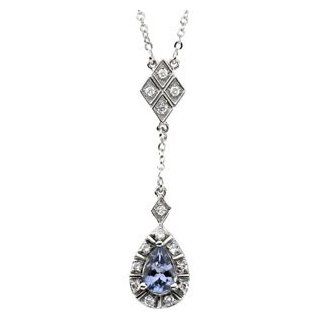 14 Karat White Gold Pear Shaped Tanzanite & Diamond Necklace Diamond Designs Jewelry