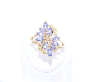 14K Yellow Gold Intricate Floral Tanzanite/Diamond Ring Jewelry