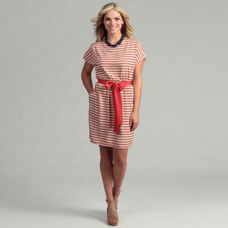 Jessica Howard Women's Coral Striped Belted Dress Jessica Howard Casual Dresses