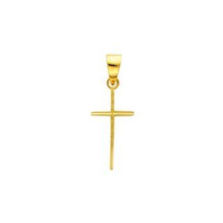 14K Yellow Gold Slender Cross Charm Pendant for Necklace   Gold Jewelry Reeve and Knight Jewelry