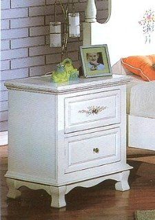 Princess White Wood Floral Print Night Stand w/2 Drawers   Nightstands
