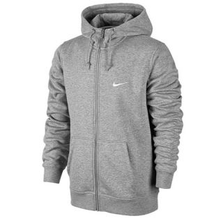 Nike Club Swoosh Full Zip Hoodie   Mens   Casual   Clothing   Dk Grey Heather/White