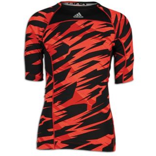 adidas Techfit Compression S/S Camo Top   Mens   Training   Clothing   Light Scarlet/Infrared/University Red/Black