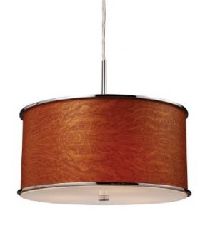 Elk 20053/3 Fabrique 3 Light Drum Pendant In Polished Chrome and Wood Grain Styled Shade