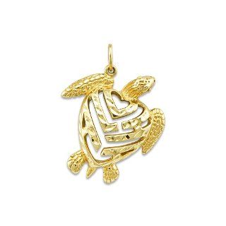 Aloha Heart Turtle Pendant in 14K Yellow Gold Maui Divers of Hawaii Jewelry