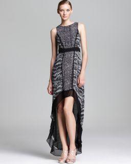 BCBGMAXAZRIA Sleeveless High Low Printed Dress   Lace Trim's