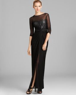 Adrianna Papell Veiled Sequin Gown   Three Quarter Sleeves's