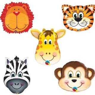 5pc JUNGLE ANIMALS BALLOONS birthday party decorations lion tiger monkey zebra 