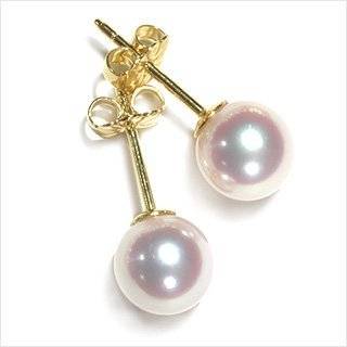 9mm AAA Quality Japanese Akoya cultured pearl earring studs set in 14K yellow gold American Pearl Jewelry