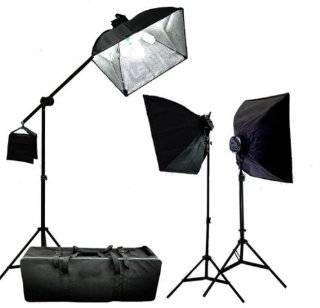 CowboyStudio 3000 Watt Digital Photography/Video Continuous Softbox Lighting Boom Set with Carrying Case   2 Light stands, 3 Softboxes, 1 Boom Kit, 15 Photo Bulbs  Video Projector Lamps  Camera & Photo