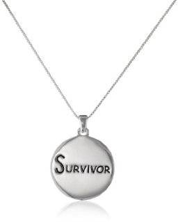 Sterling Silver "Soar" and "Survivor" Reversible Circle Pendant Necklace , 18" Jewelry