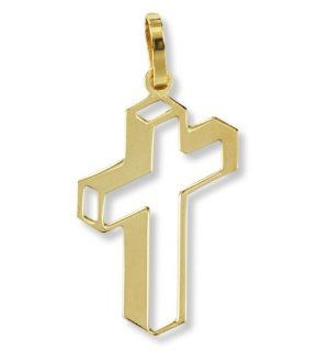 Solid 14k Yellow Gold Religious Flat Cross Pendant Jewelry