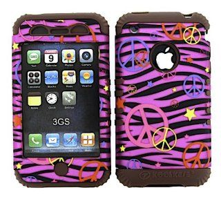 3 IN 1 HYBRID SILICONE COVER FOR APPLE IPHONE 3G 3GS HARD CASE SOFT BROWN RUBBER SKIN ZEBRA PEACE CF TE322 S KOOL KASE ROCKER CELL PHONE ACCESSORY EXCLUSIVE BY MANDMWIRELESS Cell Phones & Accessories