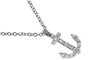14 Karat White Gold Rollo Link Necklace With a Sliding Pave Set "Anchor" Diamond Charm. Jewelry