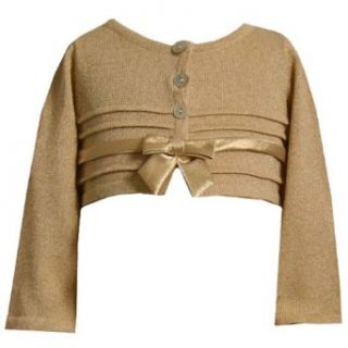 Bonnie Jean Little Girls 4 6X GOLD LUREX BOW FRONT SWEATER KNIT Special Occasion Holiday Party CROP BOLERO SHRUG JACKET SWEATER 6 BNJ 3574X X33574 Clothing