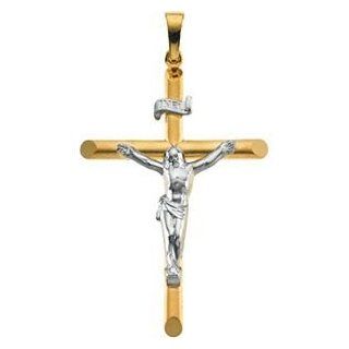 Multi 14k Yellow & White Gold 355x2475 Polished Two Tone Crucifix Cross Pendant Jewelry Jewelry