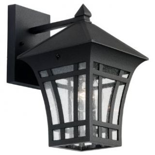 Sea Gull Lighting 88132 12 Herrington 1 Light Outdoor Wall Lantern with Clear Seeded Glass, Black Finish