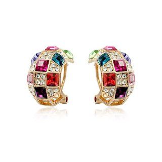 Mother's Day Gifts 18K Gold Hoop Earings with Coloful Gems Green, Ruby, Purple, Rose Red Swarovski Crystal E361 Jewelry