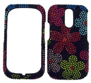 FULL DIAMOND CRYSTAL STONES COVER CASE FOR KYOCERA RIO E3100 COLORFUL FLOWERS ON BLACK Cell Phones & Accessories