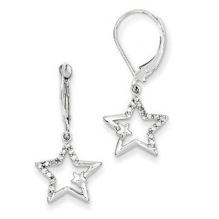 14k White Gold Diamond Star Leverback Earrings. Carat Wt  0.12ct Jewelry