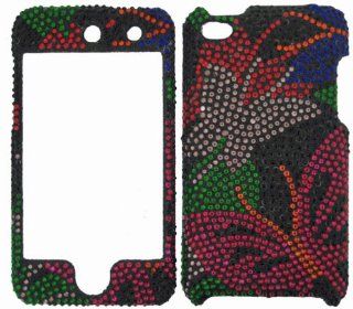 FULL DIAMOND CRYSTAL STONES COVER CASE FOR APPLE IPOD ITOUCH 4 BUTTERFLIES ON BLACK Cell Phones & Accessories