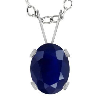 1.79 Ct Oval Blue Sapphire 14K White Gold Pendant Jewelry