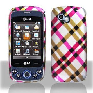 LG Neon II GW370 Cell Phone Hot Pink Plaid Protective Case Faceplate Cover Cell Phones & Accessories