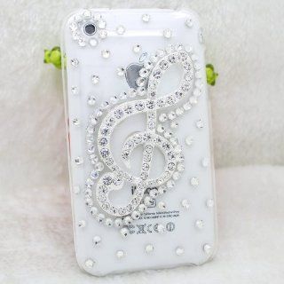 3D Handemade Silver Music Bling Diamond crystal Hard Case Cover For Apple iPhone 3G S 3GS Cell Phones & Accessories