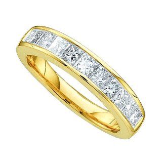 14K Yellow Gold Invisible Channel Set Princess Cut White Diamonds Bridal Wedding Anniversary Ring Band ( 1.00 cttw H   I Color SI3   I1 Clarity ) (Size 4 ~ 9) IceNGold Jewelry