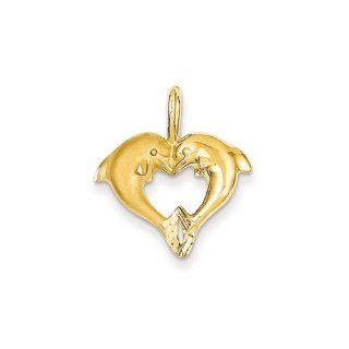 Dolphins Heart Shaped Pendant In 14 Karat Yellow Gold Jewelry