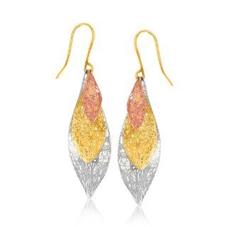 14K Tri Color Gold Graduated Lace Dangling Earrings Jewelry