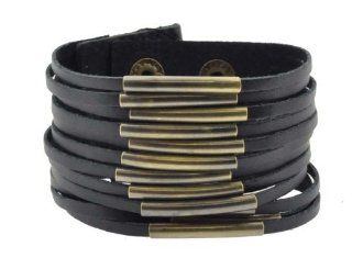 Black Brass Tube Design Zen Bracelet / Leather Bracelet / Leather Wristband / Surf Bracelet Adjustable Size, for Men, Women, Boys and Girls, Teens, #409 Jewelry