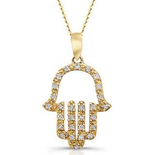 Victoria Kay 14k White Gold Diamond Hamsa Pendant (1/10cttw, JK, I2 I3), 16" Jewelry