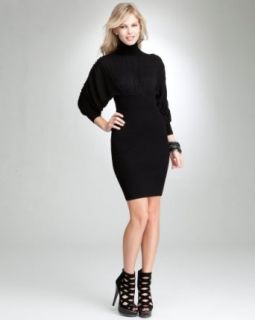bebe Turtleneck 3/4 Ruched Sleeve Sweater Dress Sweaters Blk m