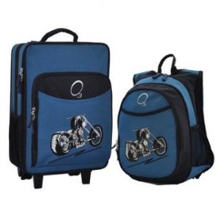 Kids 2 Pieces Luggage Set Pattern Blue Motorcycle Clothing