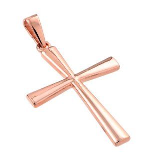2 Inches Large Rose Gold Plated Sterling Silver Cross Pendant Jewelry