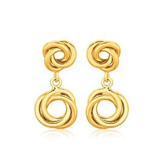 14K Yellow Gold Love Knot Stud Earrings with Drops Jewelry