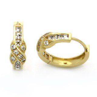 14K Yellow Gold 5mm Huggie Hoop Earrings 14mm Diameter Shaped CZ Earrings Jewelry