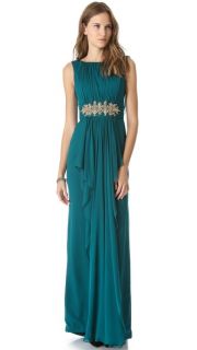 Notte by Marchesa Ruched Silk Gown with Applique