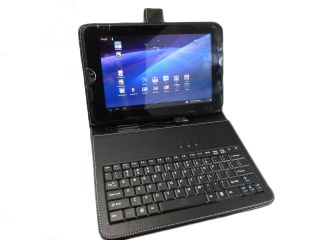 10.1" Toshiba Thrive Leather Case with Built in USB Keyboard and Kick Stand   Custom Designed By GSAstore™   New Model Includes Strap with Snap Button and a TAB on Top. Black Faux Leather. (Toshiba Th